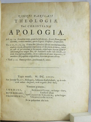 Item #12467 Theologiae vere Christianae Apologia. ROBERT BARCLAY