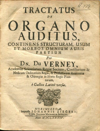 Item #12924 Tractatus de organo auditus, continens structuram, usum et morbos omni. Joseph...