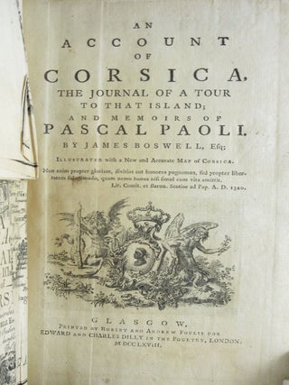 Item #14539 Account of Corsica, the Journal of a Tour to that Island, and Memo. JAMES BOSWELL